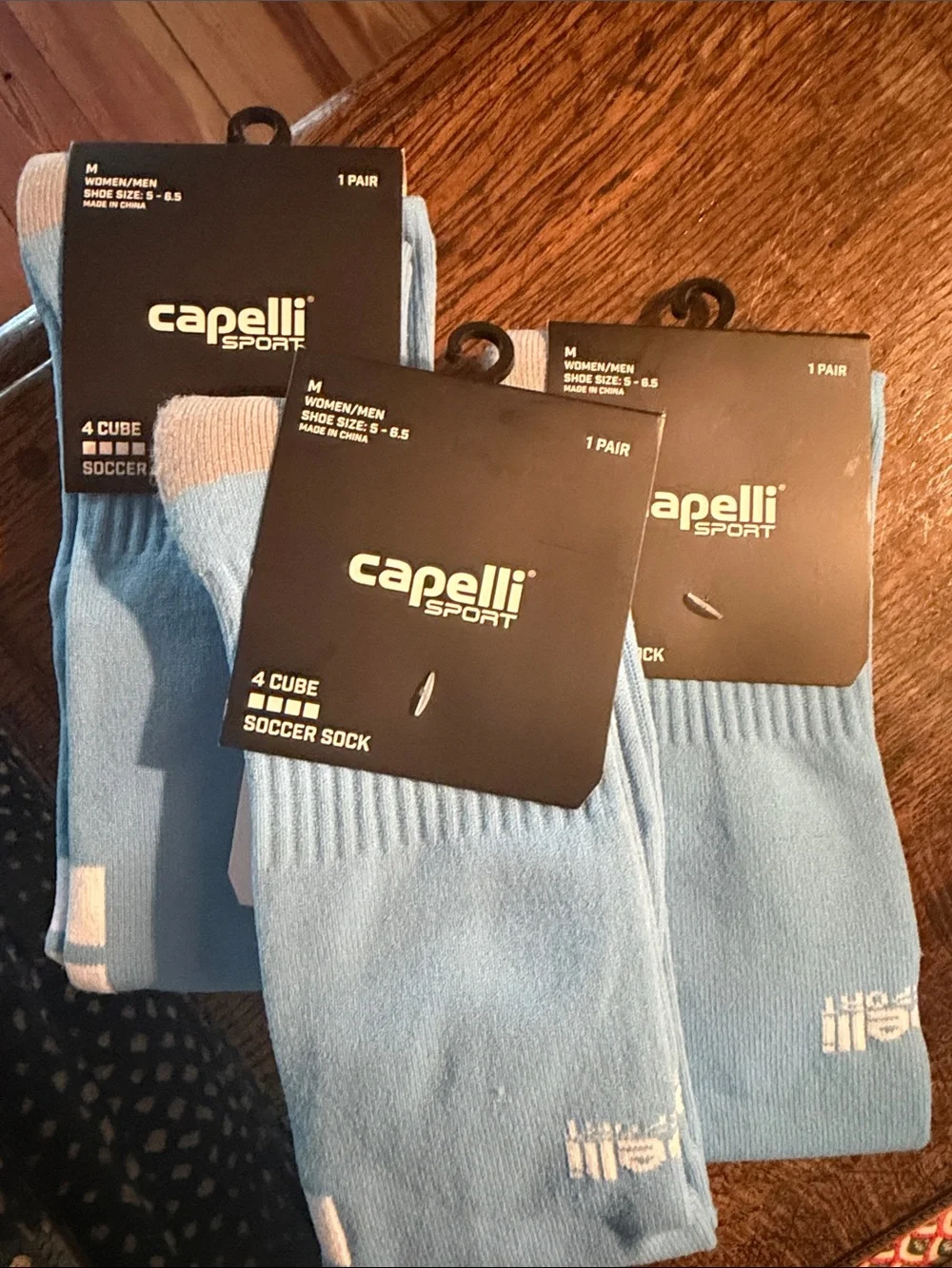 Capelli of New York Sky Blue Athletic Knee-High Socks with Gray Accents